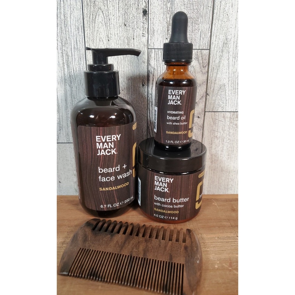 Every Man Jack SANDALWOOD Beard Set Face Wash Beard Oil Beard Butter Comb